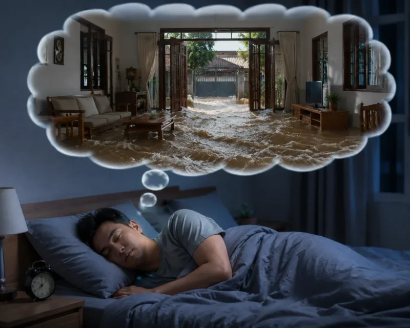 Mơ thấy nước tràn vào nhà có thể phản ánh áp lực đang ảnh hưởng đến gia đình, tài chính hoặc cảm giác an toàn.